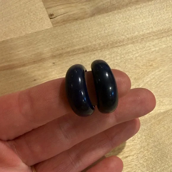 Vintage Navy Hoop Earrings - Picture 2 of 4